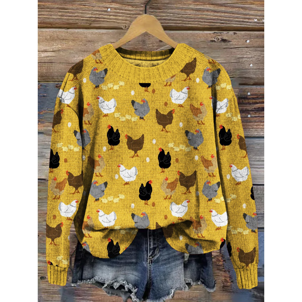 Hens and Chicks Graphic Vintage Comfy Sweater