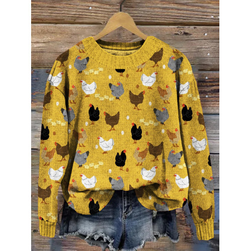 Hens and Chicks Graphic Vintage Comfy Sweater