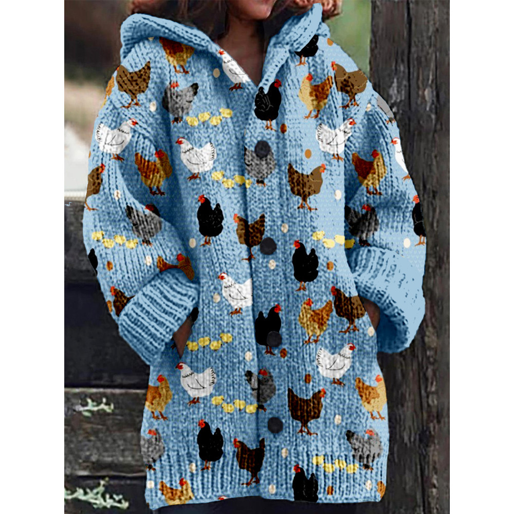 Hens and Chicks Graphic Vintage Cozy Knit Cardigan