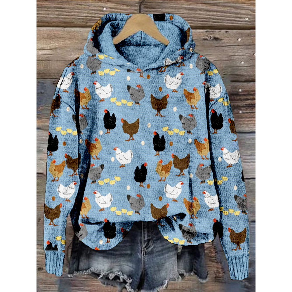 Hens and Chicks Graphic Vintage Cozy Knit Hoodie