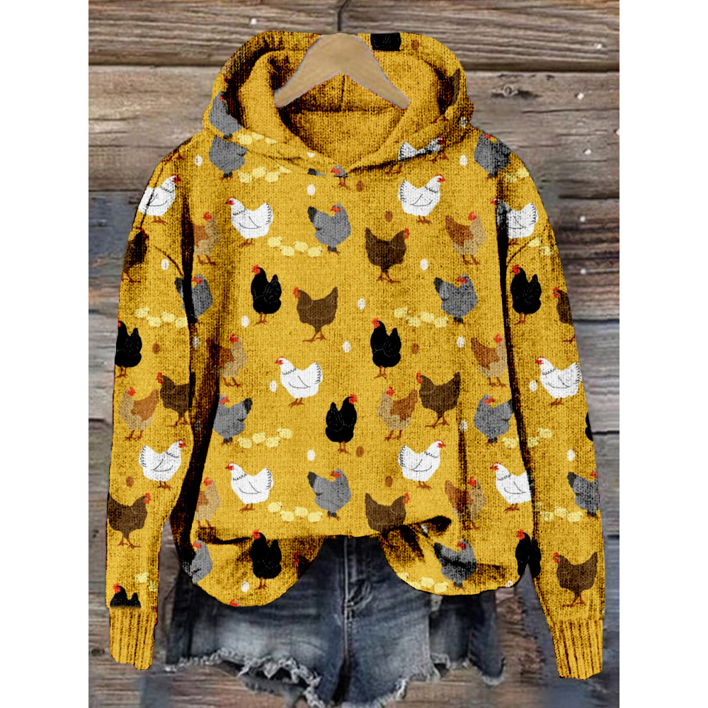 Hens and Chicks Graphic Vintage Cozy Knit Hoodie