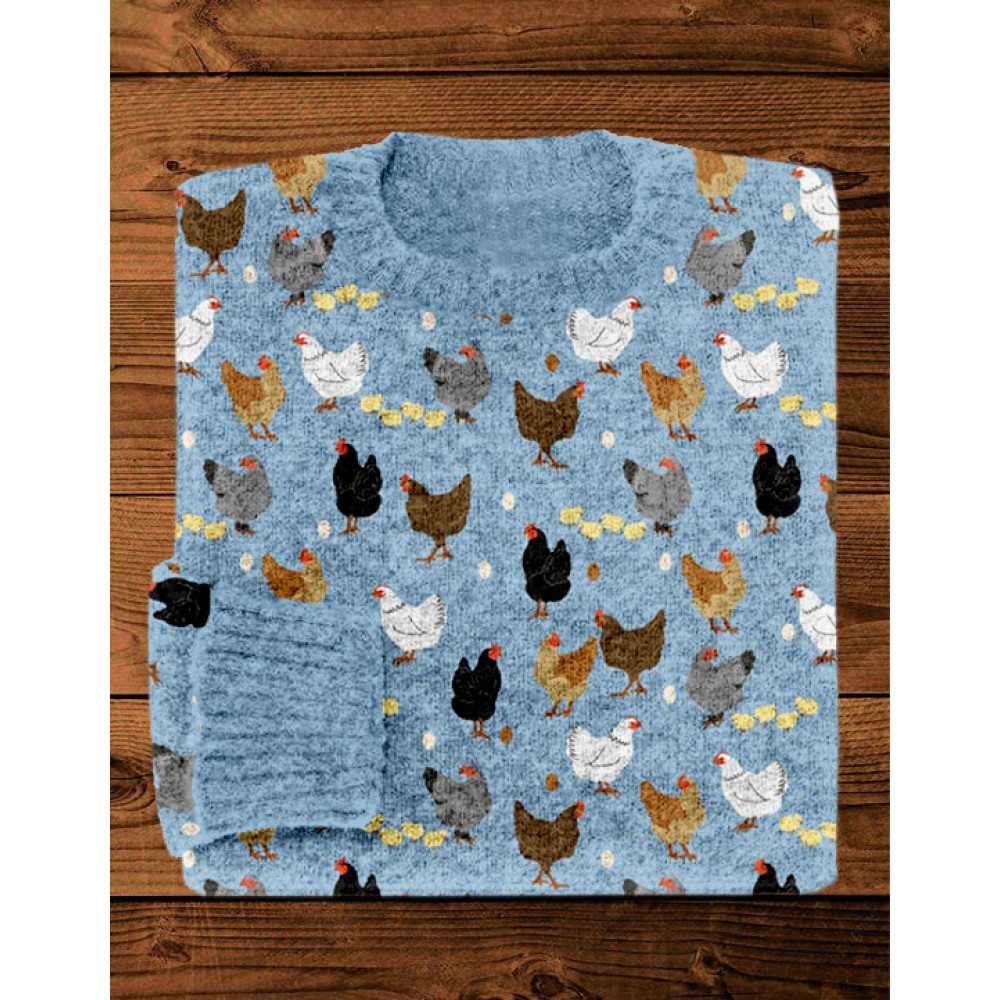 Hens and Chicks Graphic Vintage Cozy Knit Sweater