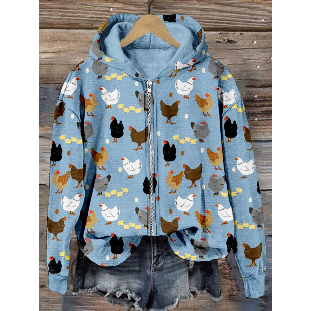 Hens and Chicks Graphic Vintage Zip Up Comfy Hoodie