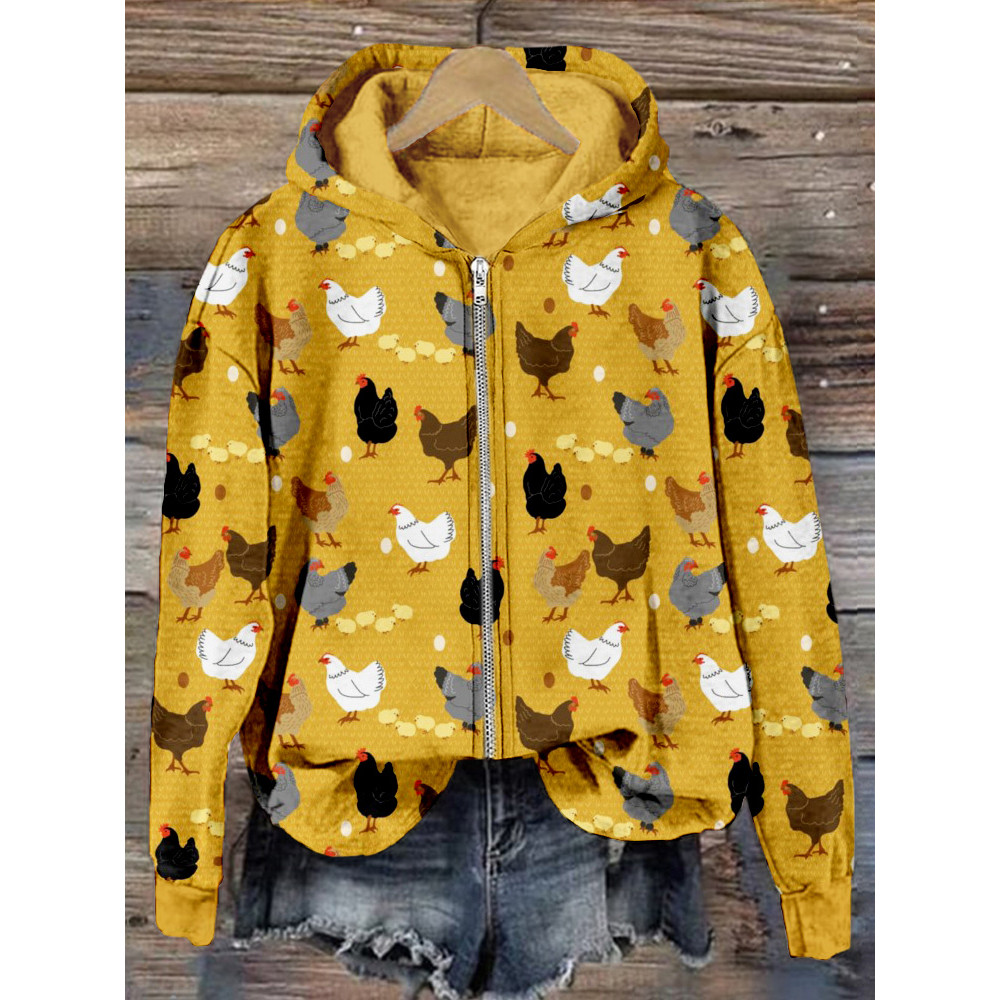 Hens and Chicks Graphic Vintage Zip Up Comfy Hoodie