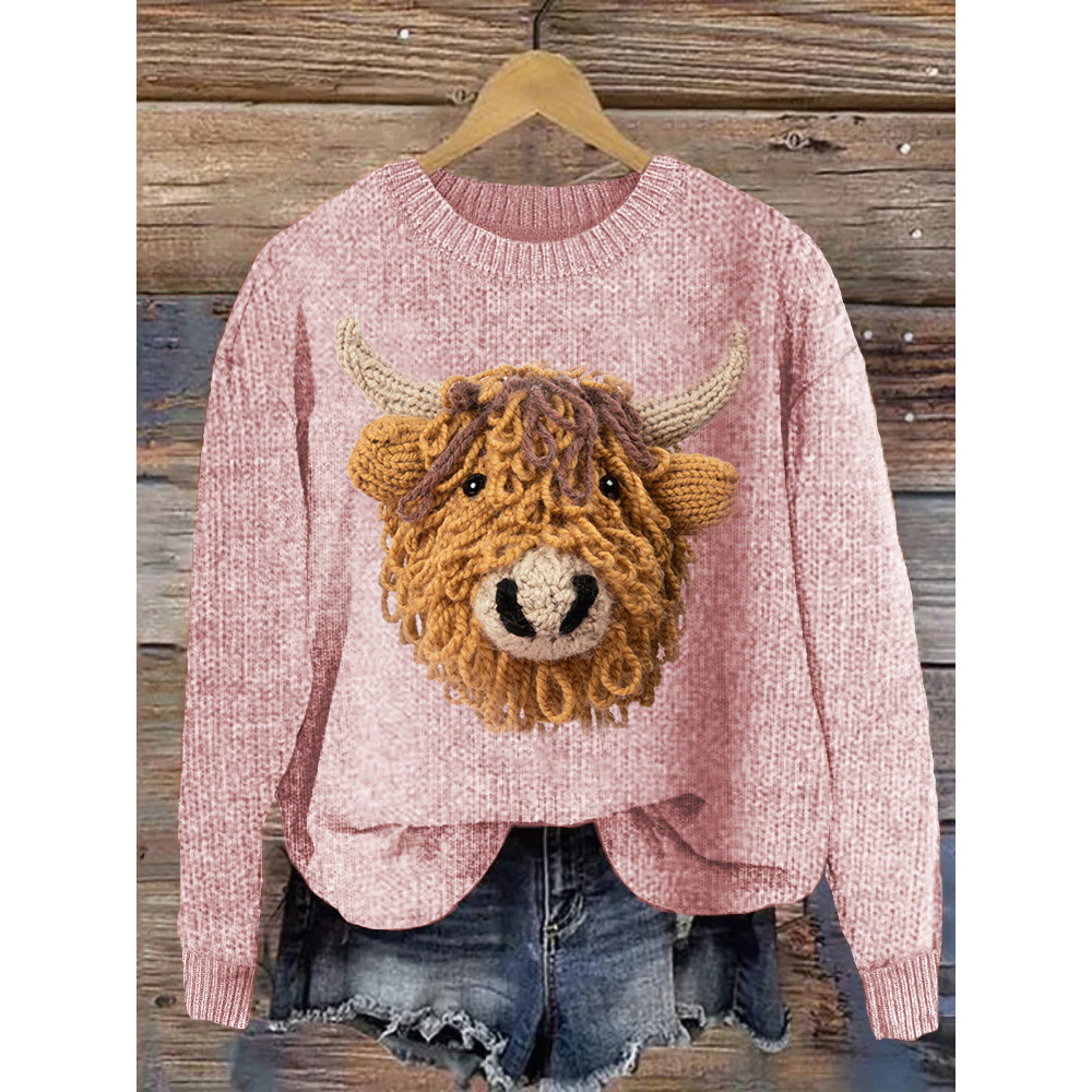 Highland Cow Casual Cozy Knit Sweater