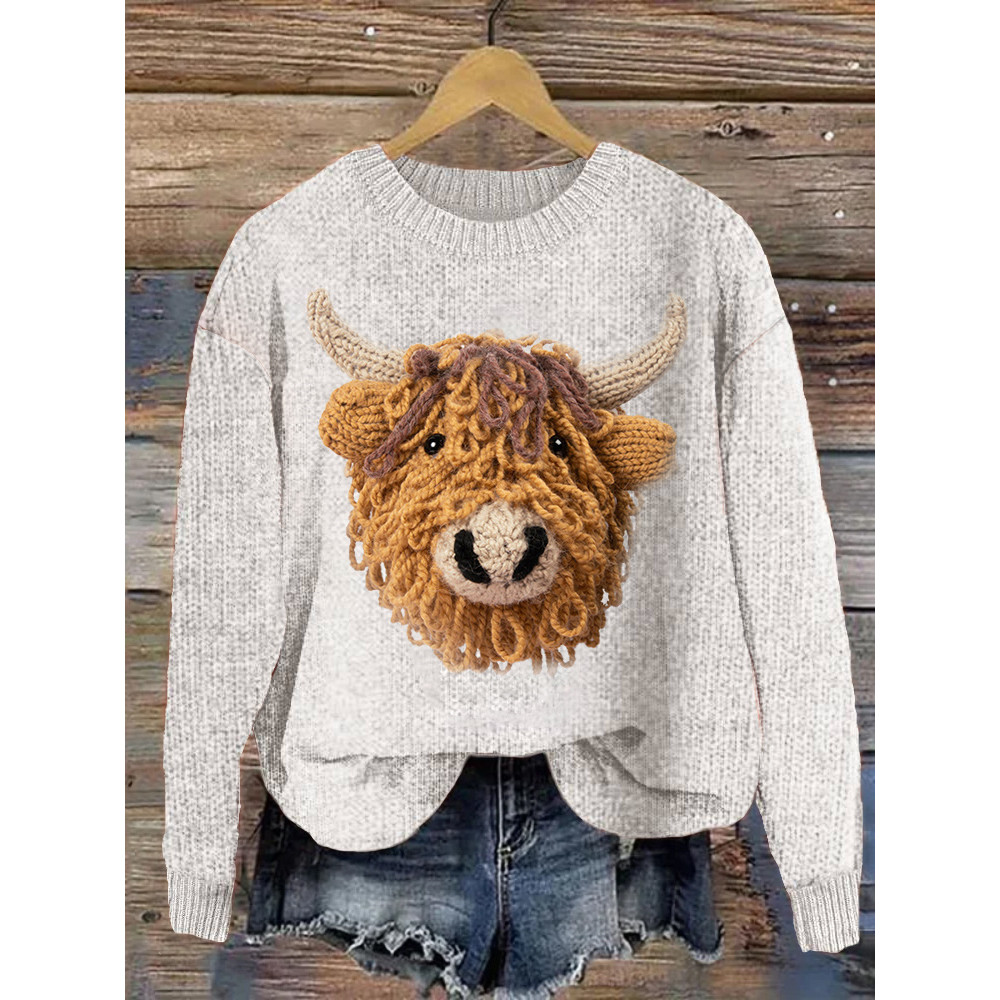 Highland Cow Casual Cozy Knit Sweater