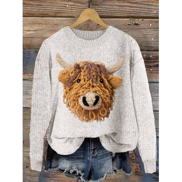 Highland Cow Casual Cozy Knit Sweater