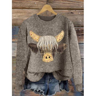 Highland Cow Cottage Fiber Art Cozy Knit Sweater