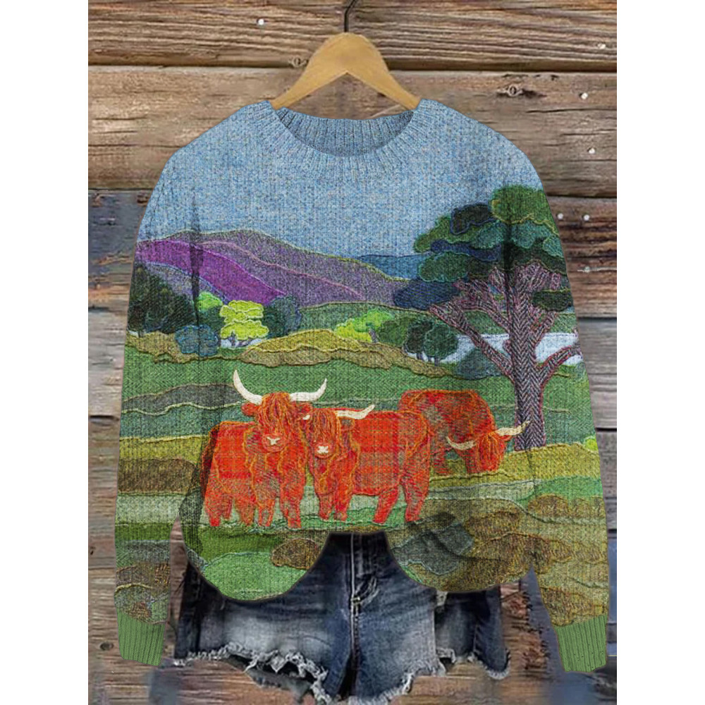 Highland Cow Cozy Knit Sweater
