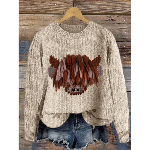 Highland Cow Crochet Art Cozy Knit Sweater