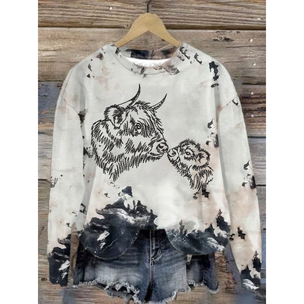 Highland Cow Farm Love Print Sweatshirt