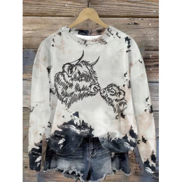 Highland Cow Farm Love Print Sweatshirt
