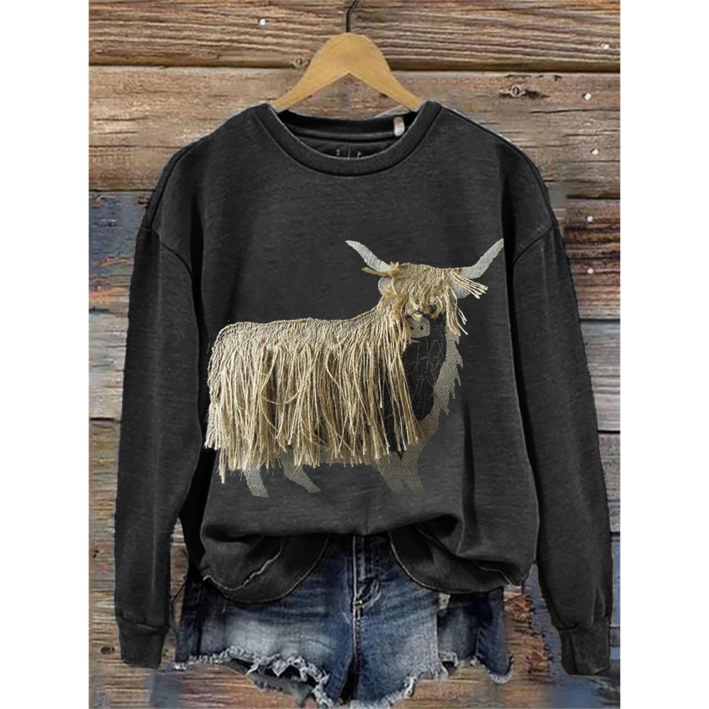 Highland Cow Fringe Comfy Sweatshirt