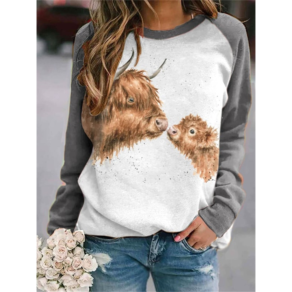 Highland Cow Mama and Baby Kiss Print Sweatshirt
