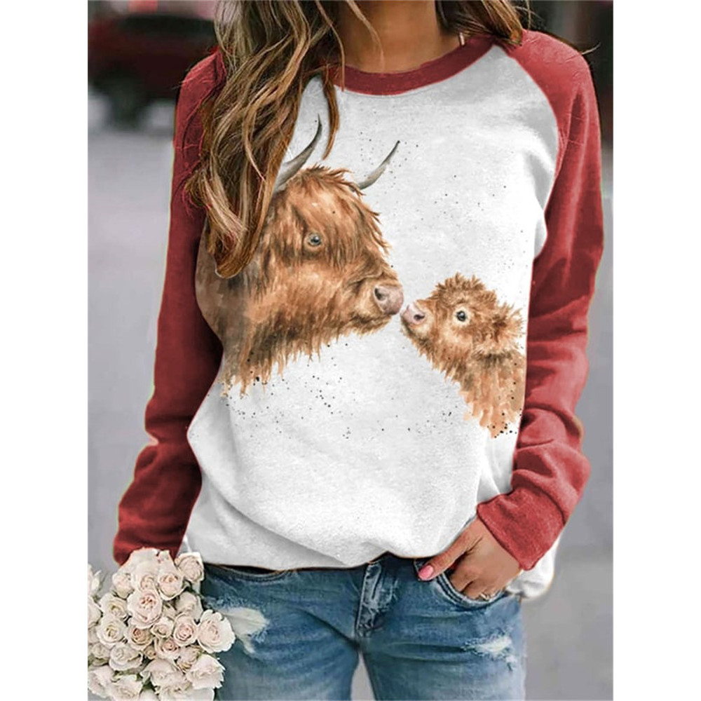 Highland Cow Mama and Baby Kiss Print Sweatshirt