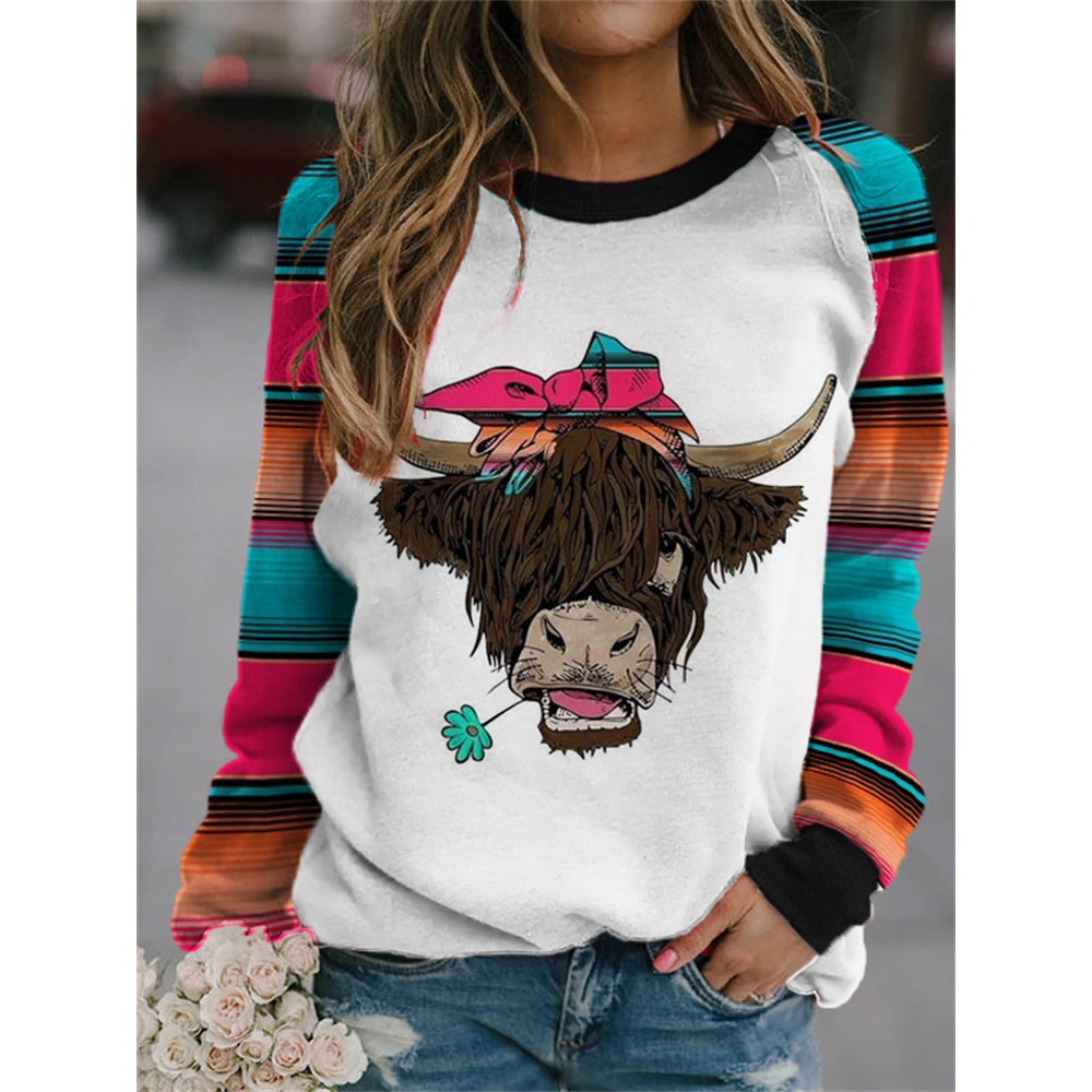 Highland Cow Mexican Stripe Patchwork Sweatshirt