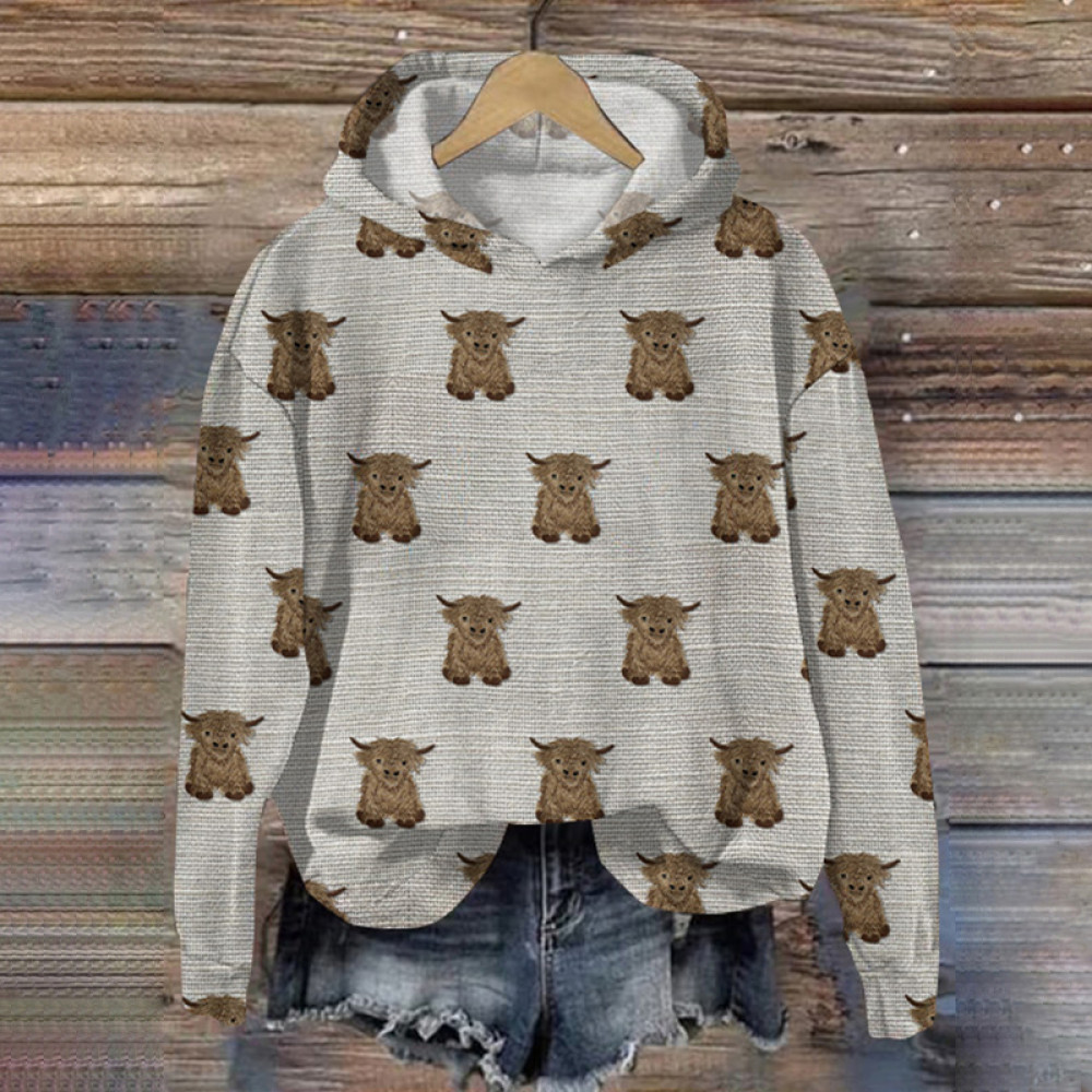 Highland Cow Print Casual Hoodie