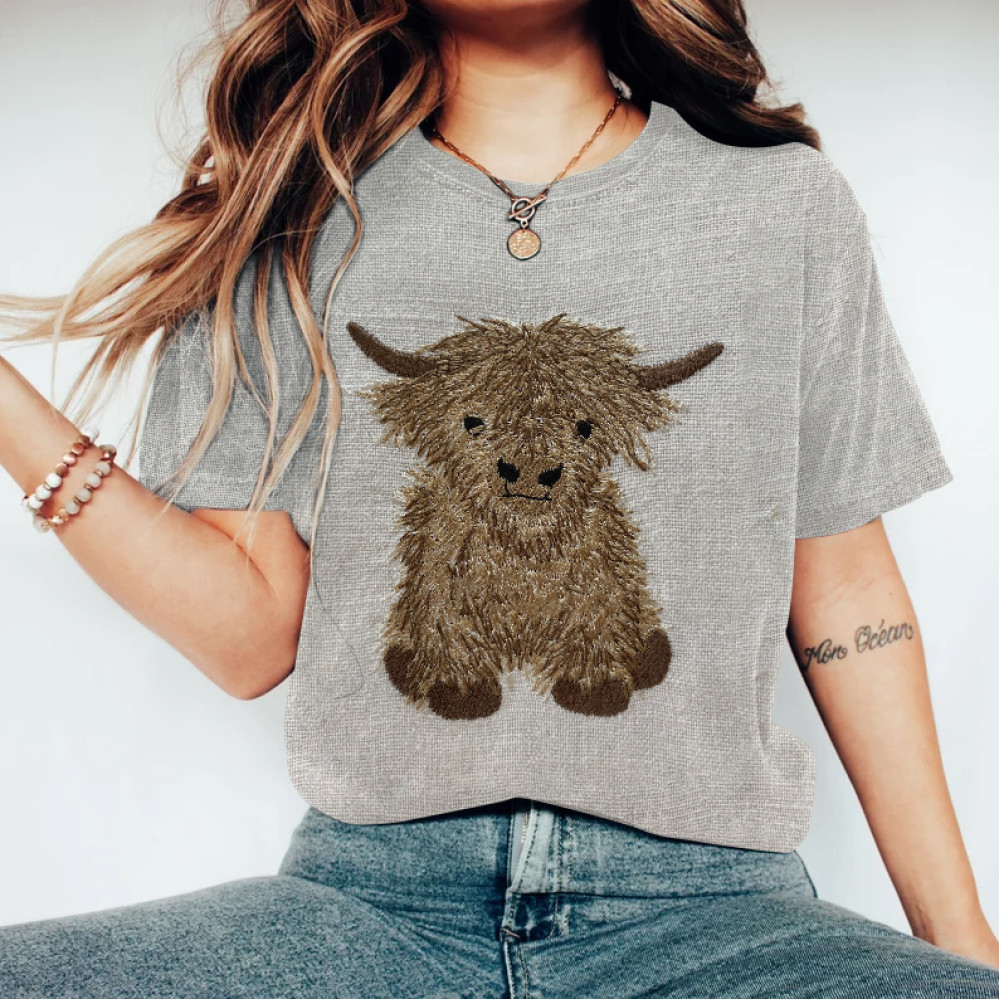 Highland Cow Print Short Sleeve T-Shirt
