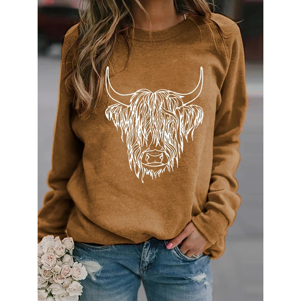Highland Cow Printed Casual Long Sleeve Sweatshirt