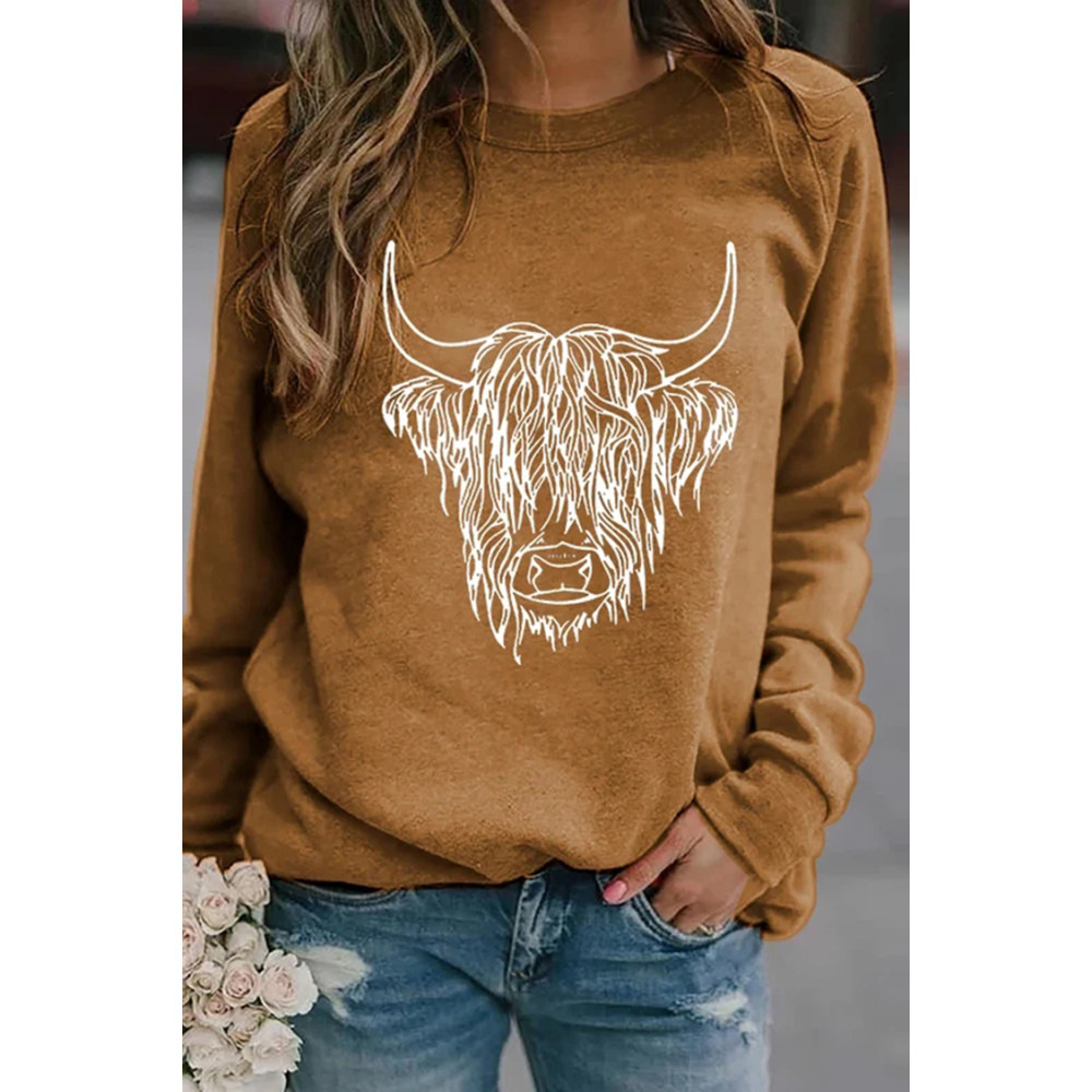 Highland Cow Printed Casual Long Sleeve Sweatshirt