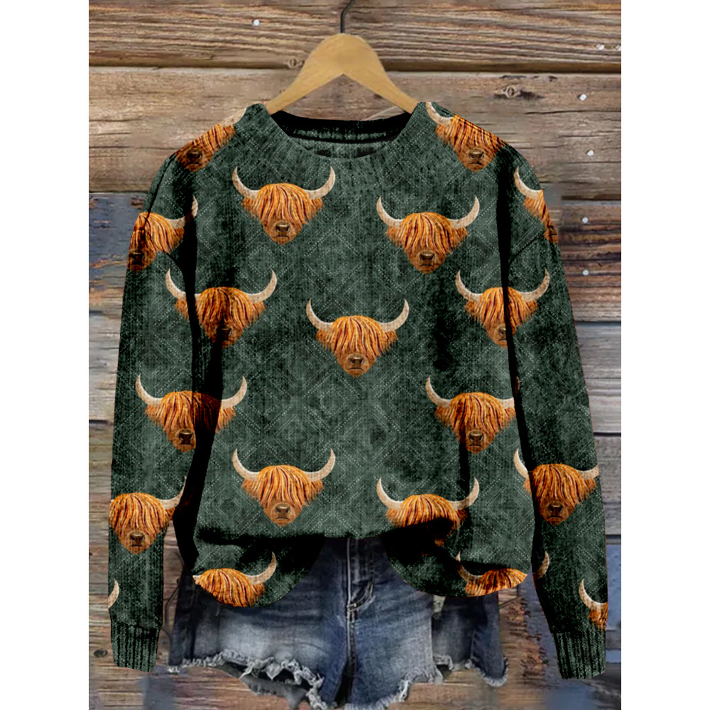 Highland Cows Graphic Crew neck Cozy Knit Sweater