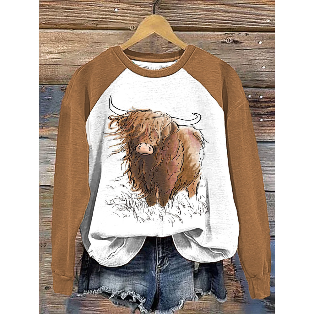 Highland cow art painting casual Cozy sweatshirt