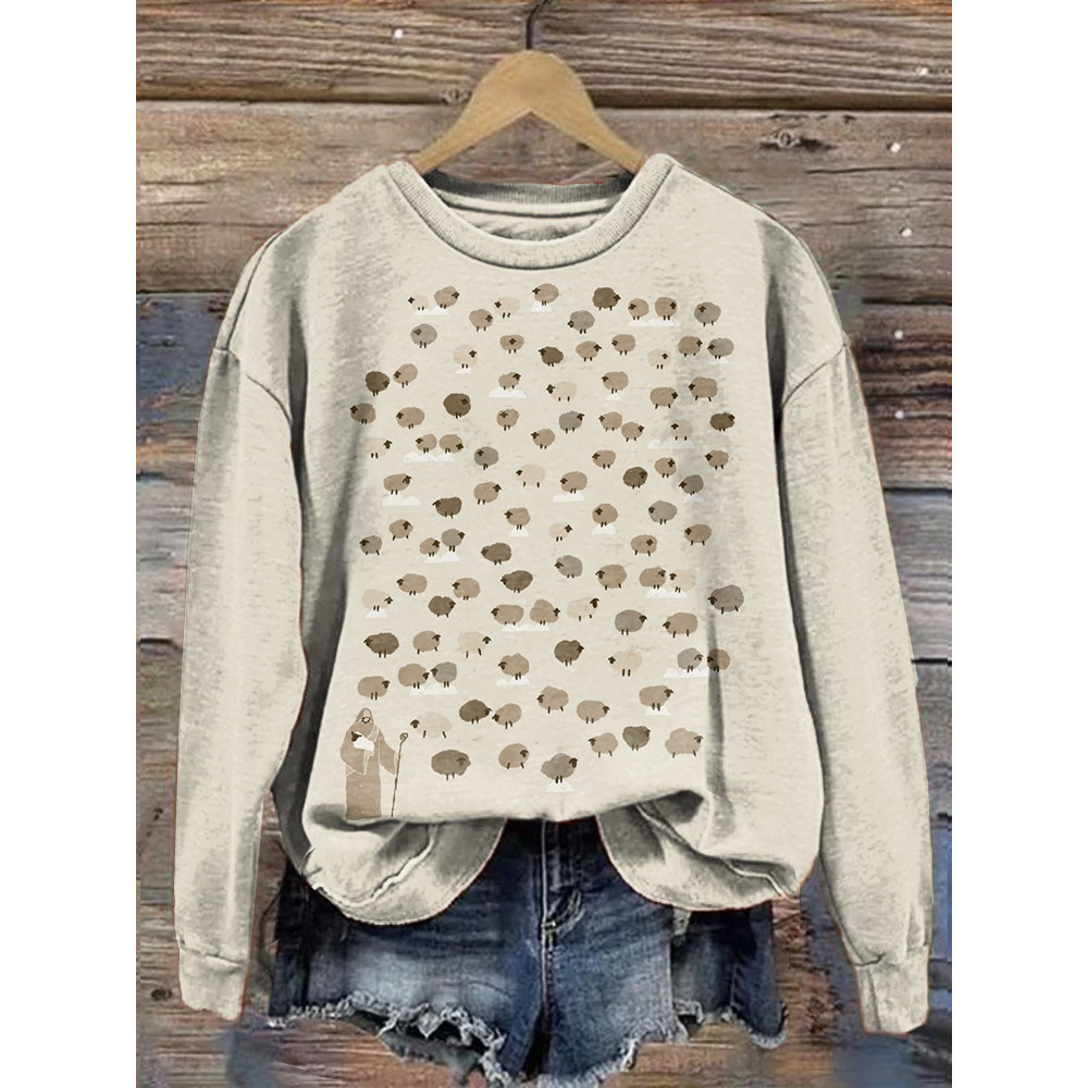 Jesus Leaves the 99 Sheep Print Casual Cozy Sweatshirt