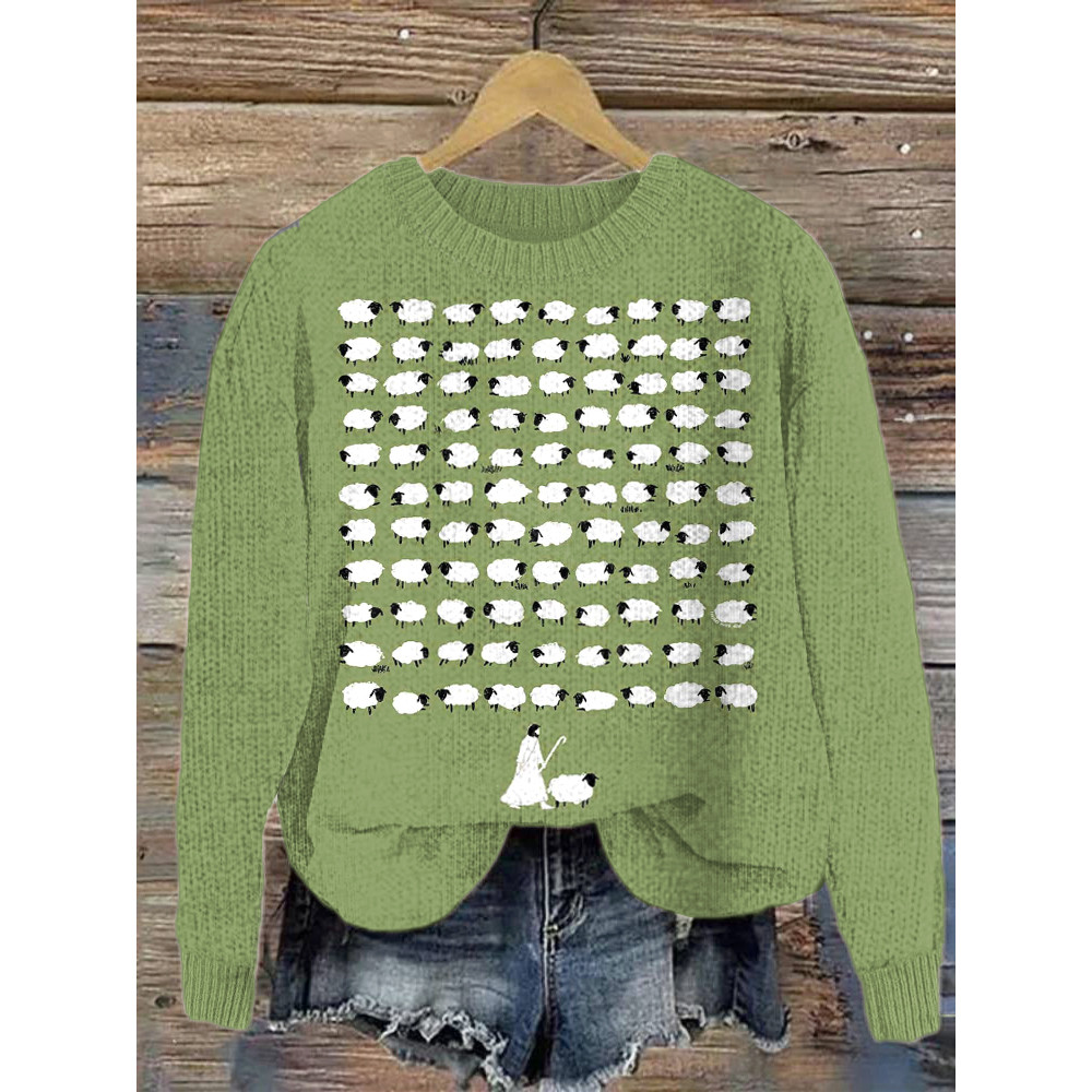 Jesus Leaves the 99 Sheep Print Cozy Knit Sweater