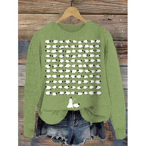 Jesus Leaves the 99 Sheep Print Cozy Knit Sweater