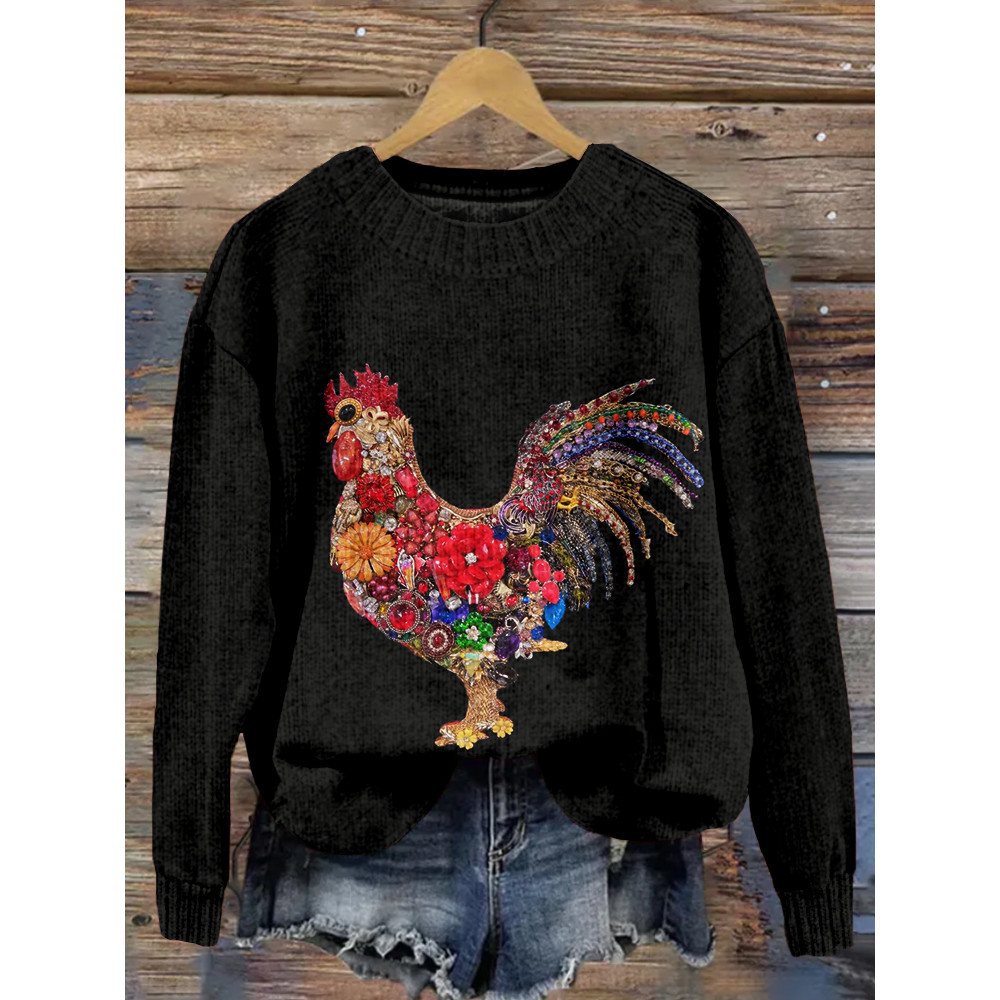 Jewelry Art Vintage Chicken Cozy Knit Sweater