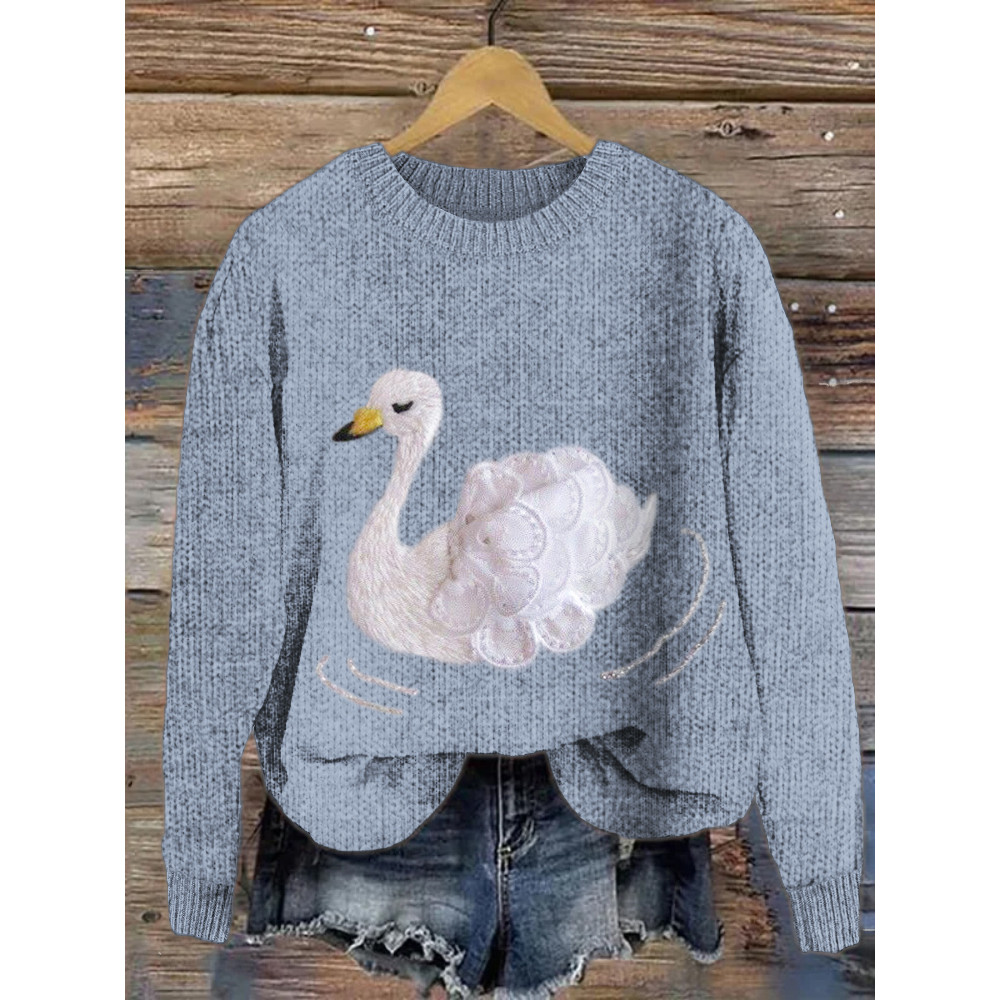 Lace Swan Cozy Knit Sweater