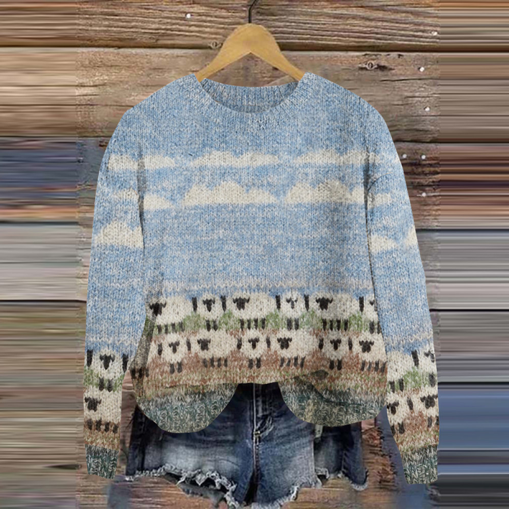 Landscape Sheep Pattern Knitted Cozy Sweater