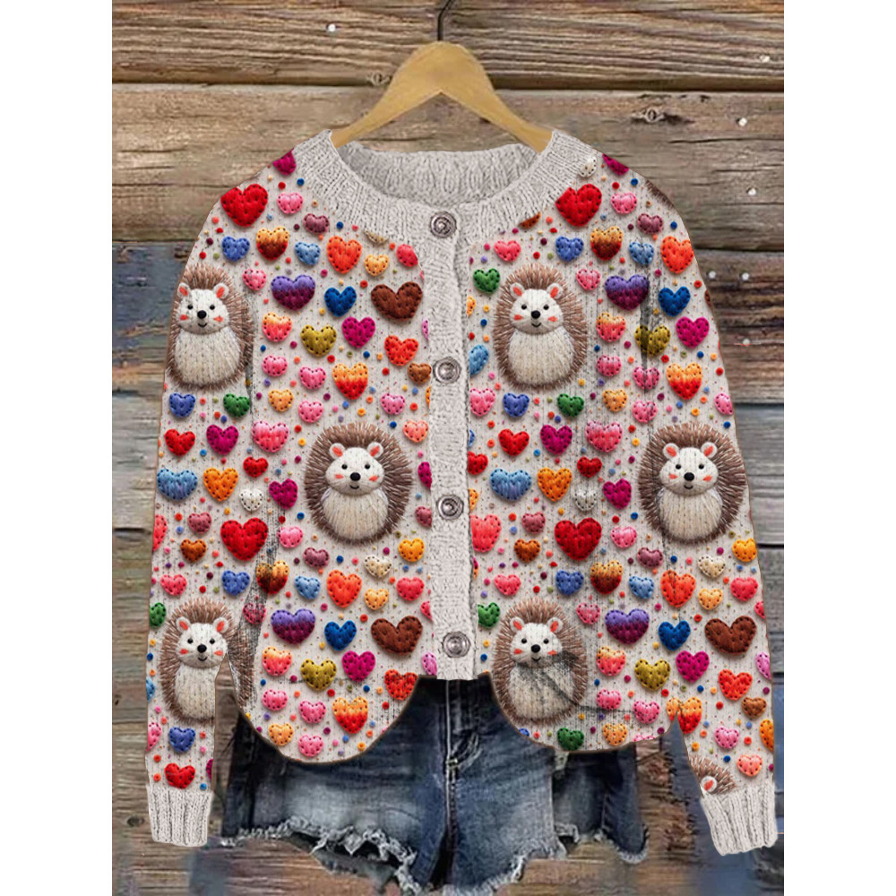 Love Hedgehog Embroidered Knit Cardigan