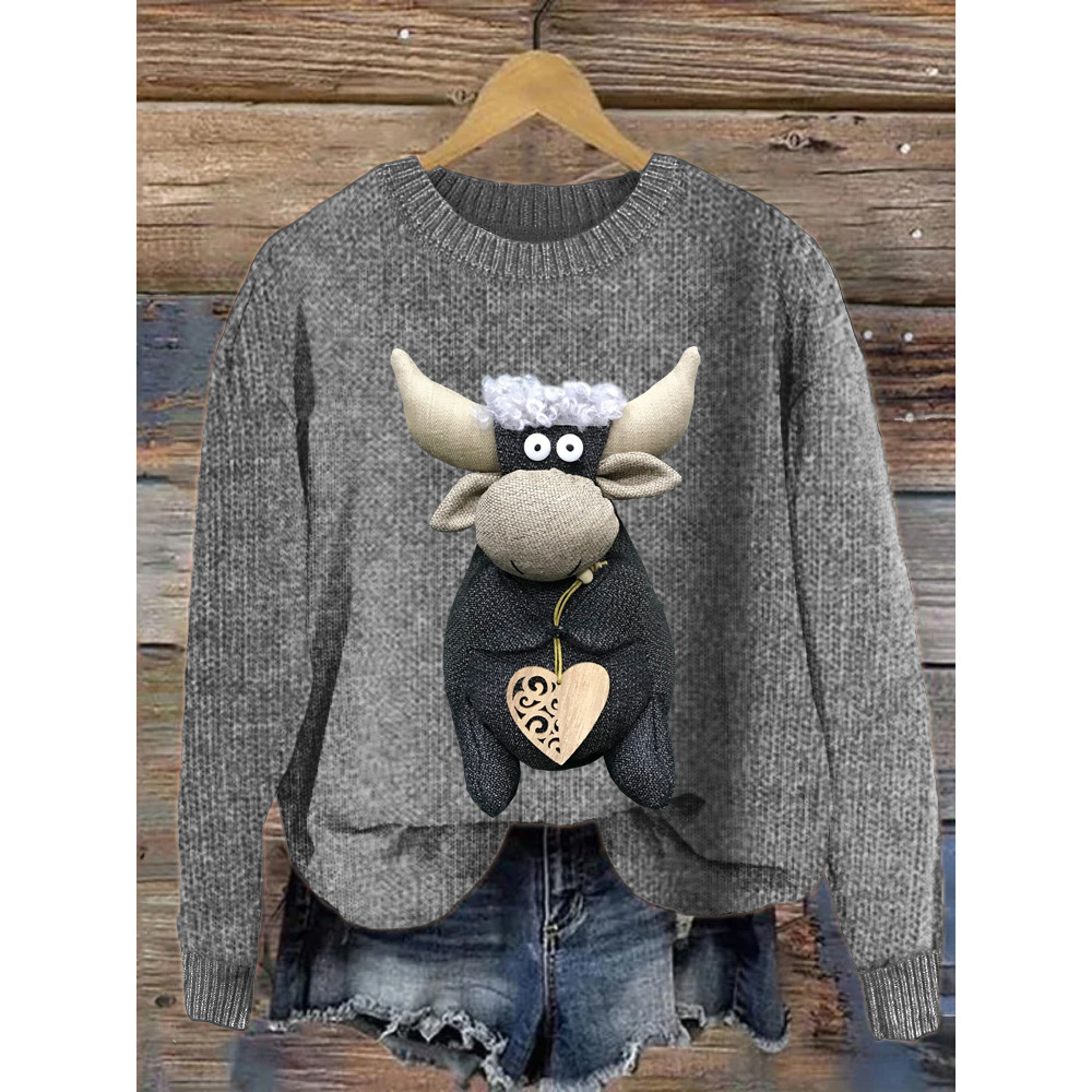 Love Muppet Cow Print Crew Neck Sweater