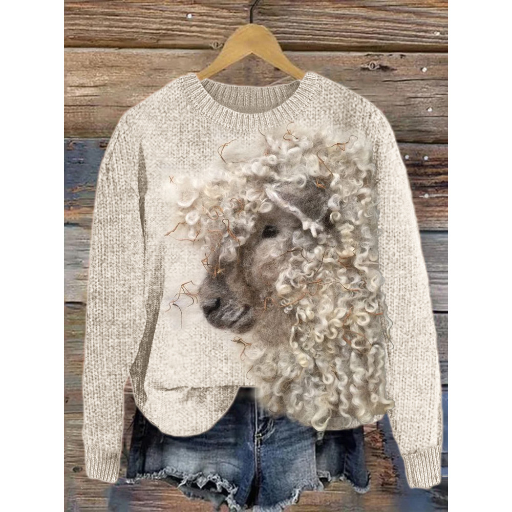 Lovely Curly Sheep Felt Cozy Knit Sweater