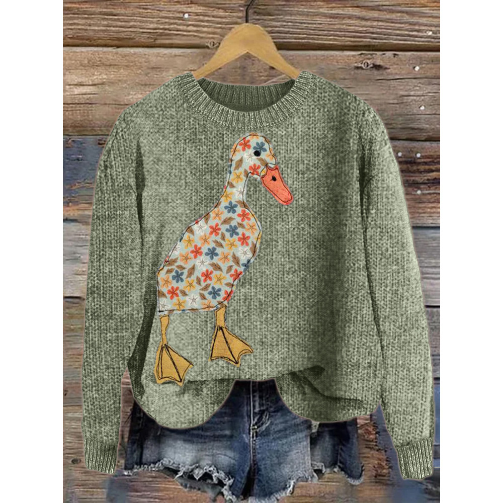 Lovely Duck Floral Fiber Art Cozy Knit Sweater
