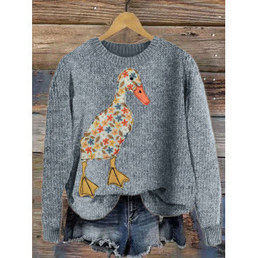 Lovely Duck Floral Fiber Art Cozy Knit Sweater