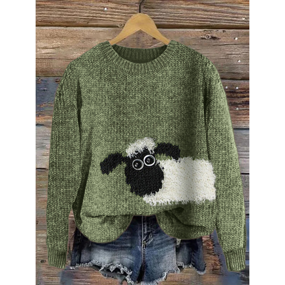 Lovely Fuzzy Sheep Knit Art Cozy Sweater