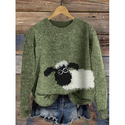 Lovely Fuzzy Sheep Knit Art Cozy Sweater