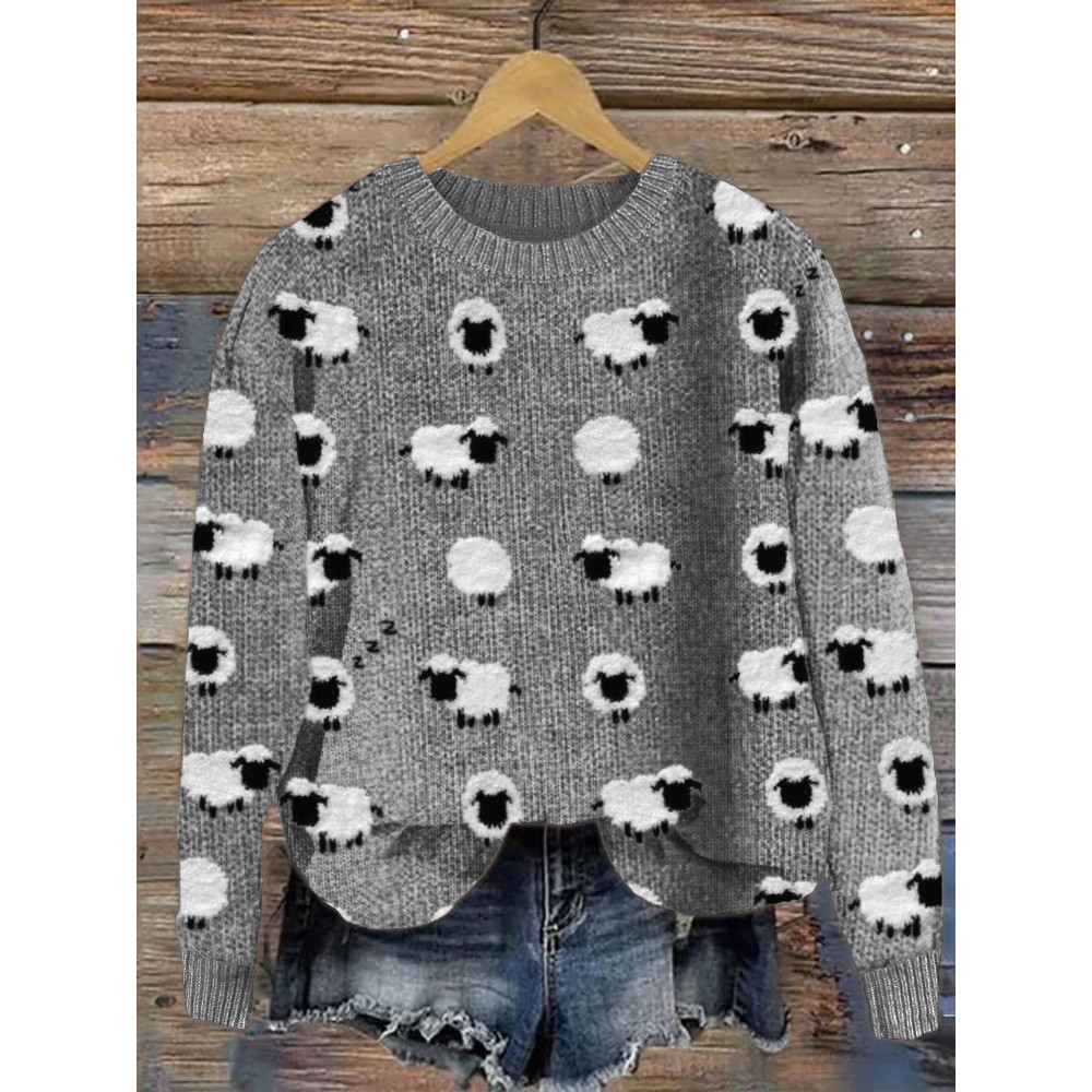Lovely Fuzzy Sheep Pattern Cozy Knit Sweater