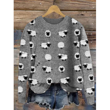 Lovely Fuzzy Sheep Pattern Cozy Knit Sweater