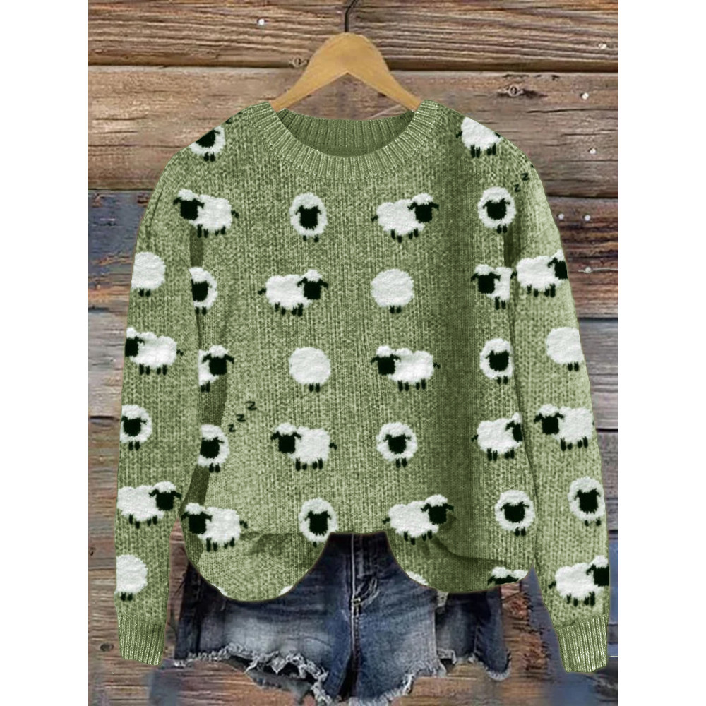 Lovely Fuzzy Sheep Pattern Cozy Knit Sweater