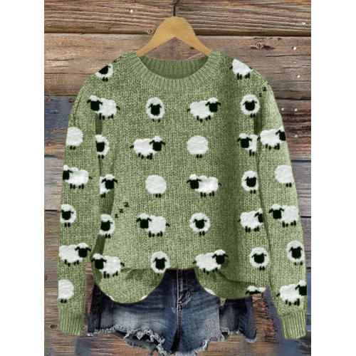 Lovely Fuzzy Sheep Pattern Cozy Knit Sweater