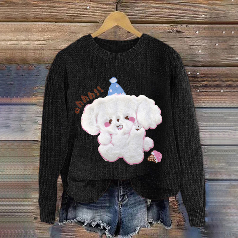 Lovely Happy Dog Felt Cozy Knit Sweater