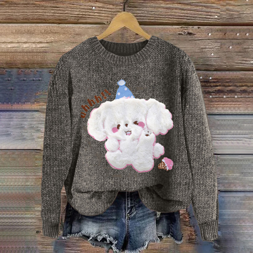 Lovely Happy Dog Felt Cozy Knit Sweater