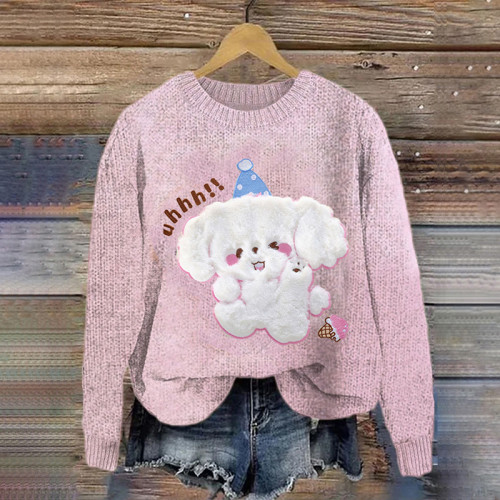 Lovely Happy Dog Felt Cozy Knit Sweater