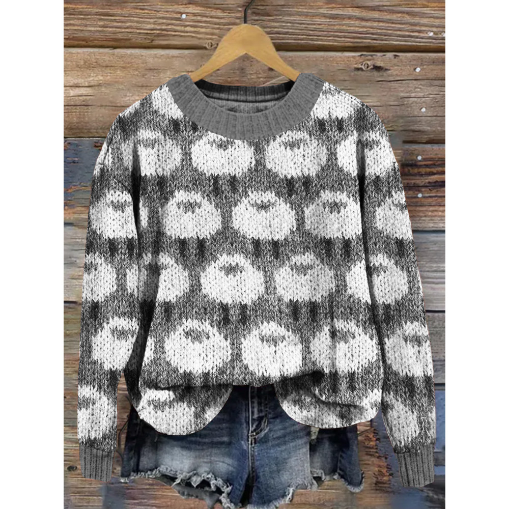 Lovely Sheep Knit Pattern Crew Neck Comfy Sweater
