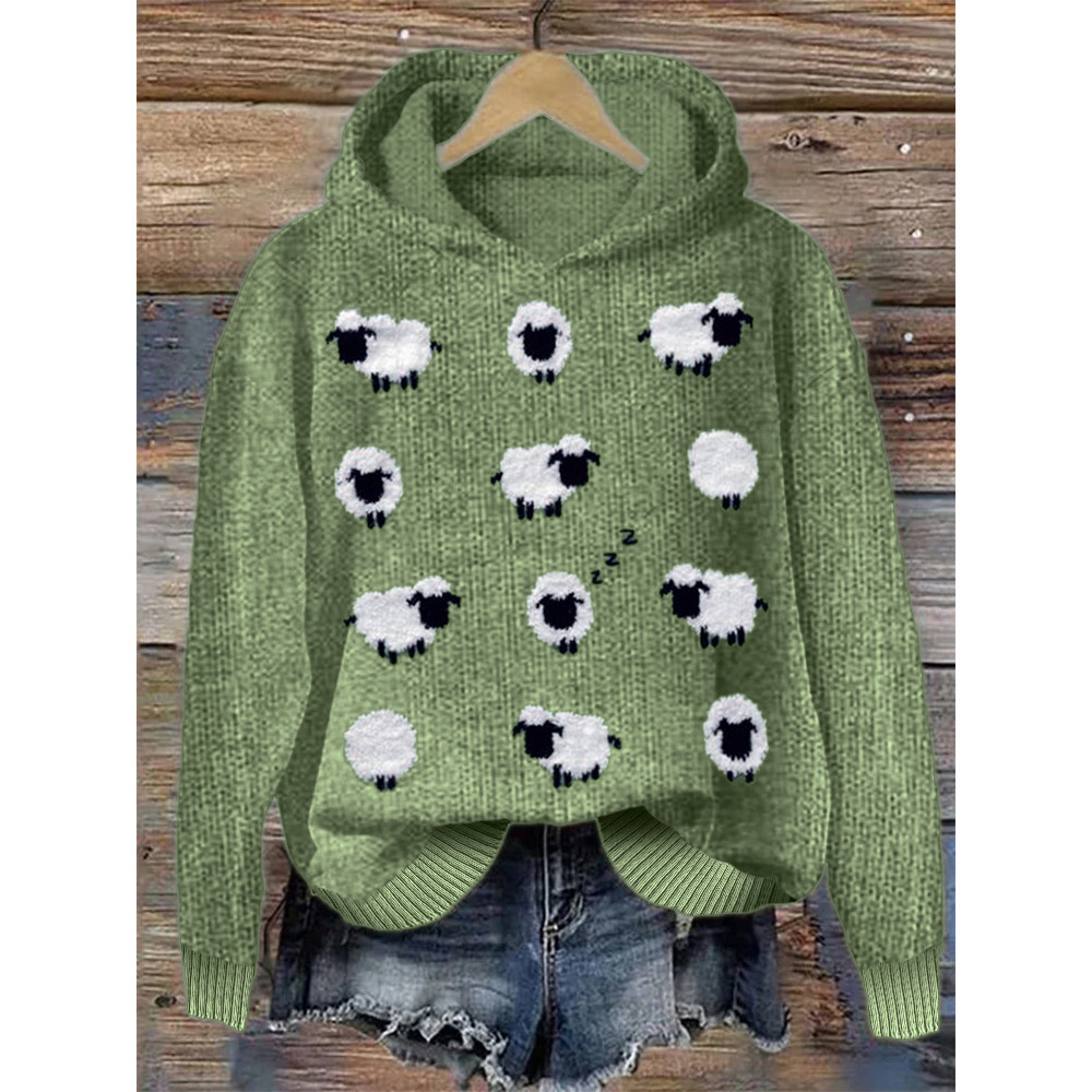 Lovely Sheep Pattern Cozy Knit Hoodie