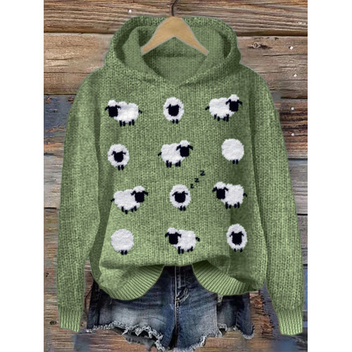 Lovely Sheep Pattern Cozy Knit Hoodie