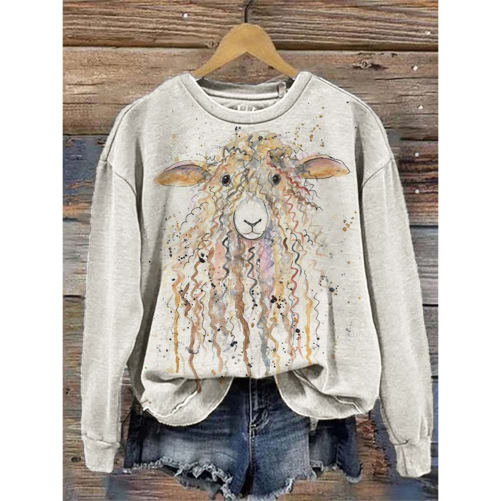 Lovely Sheep Watercolor Art Comfy Sweatshirt
